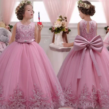 Mädchen Kleid 4-12 Jahre altes Mädchen großen Bogen Prinzessin Kleid bestickt Mesh Kleid Hochzeits kleid Blumen mädchen Performance-Kleid