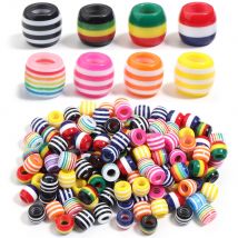 50 Stück Regenbogenfarbene Streifenmuster Fassform Harzperlen für Schmuckherstellung Großes Loch Lose Spacer Perlen DIY Armband Halskette