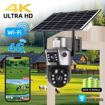 Kamera V380 Pro 4K 8MP z 2 obiektywami, 4G WiFi, solarna, zewnętrzna, z czujnikiem PIR, noktowizją, IP66, niskim poborem mocy, bateria, monitoring CCTV.