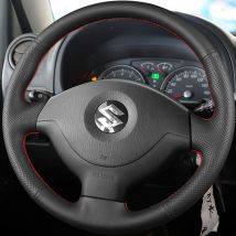Coprivolante per auto in ecopelle indossabile nero fai-da-te per Suzuki Jimny 2005-2014 Personalizza accessori per auto avvolgenti per sterzo