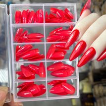 120Pcs Red Almond Christmas Fake Nails Medium 12-Sizes Full Cover Soft Gel Nail Tips Glossy Wearable Women Press on False Nails