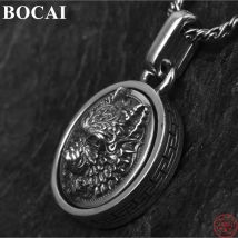 BOCAI S925 Silber Anhänger für Männer und Frauen Neue Mode Relief Wolf-könig Kopf Drehbare Amulett Schmuck