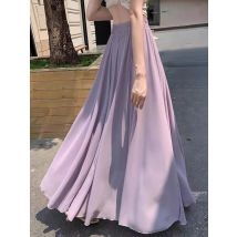 2025 Nuova gonna lunga a trapezio in chiffon da donna: orlo fluido a vita alta con drappeggio elegante e sagoma ampia