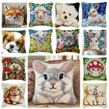 Rabbit Animals Latch Hook Kit Smyrna kussen Knopen Pillow Buttons Button Cushion Knoopkussen Pakket Coussin Crochet Decoration