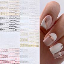 1Pc Gold Sliver French Metal Stripe Nail Art Sticker 3D Wave Simple Line Self Adhesive Sliders DIY Nail Art Decoration Decals