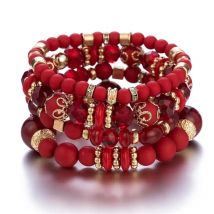 4Pcs Böhmen Acryl Perlen Armband Set Für Frauen Solide Herz Charme Elastische Kette Armreif Männer Retro Täglichen Tragen Schmuck geschenk