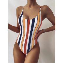Einteiliger Badeanzug Damen Bademode 2026 Sexy Gestreifter Badeanzug Frauen Bikini Schwimmen für Strandkleidung Monokini Damen-Badeanzüge