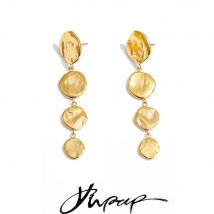 Yhpup Casual Stainless Steel Round Chain Drop Long Hanging Earrings Golden PVD Plated Daily Versatile Wear Jewelry Waterproof