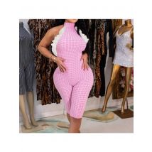 Vintage 2025 Women Sleevelss Backless Side Patchwork Lace Plaid Jumpsuit Sexy Cropped Pants One Piece Romper Overalls