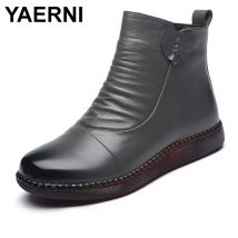 YAERNI Herbst frauen Schuhe Leder Stiefel Frauen Mode Winter Stiefel Frauen Wohnungen Nicht-slip Warme Dicken sohlen Schuhe frauen