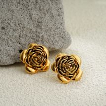 18K Gold Plated Vintage Multilayer Petals Metal Flower Stud Earrings Women Rust Proof 3D Roseflower Studs Bijoux Stylish Aretes