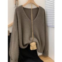 A sense of class! Yangqi Soft Waxy 100 pure cashmere knitwear autumn and winter V-neck Korean loose woolen sweater pullover top