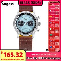 Reloj piloto Sugess ST1906 para hombre, relojes de pulsera con cronógrafo de cuerda manual, zafiro, resistente al agua, cuerda a mano, reserva de energía luminosa V2