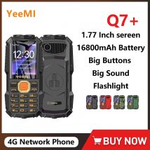 YeeMI Q7+ Telefono Robusto 4G Impermeabile con Schermo da 1,77 Pollici, Altoparlante Potente, Luce LED, Batteria da 16800mAh, Funzione Power Bank e SOS