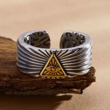 Anello retrò Golden Eye of Providence per uomo donna Anello aperto regolabile punk gotico Gioielli in lega unisex Accessori moda Regalo
