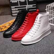 Britisches Design für Herren, lässige Plateauschuhe aus echtem Leder, flacher Schuh, Frühling und Herbst, Schnür-Sneaker, schwarz, weiß, rot, Herrenschuhe