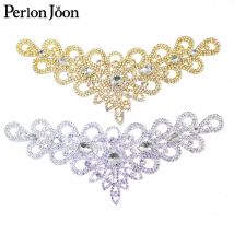 1PCS Glitter Kristall Strass V Applique Gold Silber Strass Patch Braut Hochzeit Kopfschmuck Ausschnitt DIY Dekoration YL009