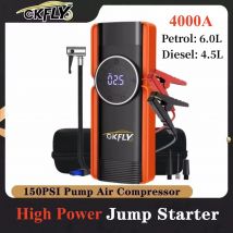 GKFLY 4000A Avviamento di emergenza per auto 150PSI Compressore d'aria 59.2Wh Power Bank Pompa di aria Gonfiatore per pneumatici Avviamento di accensione per auto Booster Buster