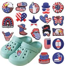 1-19PCS America Football Bevande USA Fiore Statua della Libertà PVC Decorazione di scarpe Fibbia Pendenti e Ciondoli Clog Spille Foro Pantofola Accessori