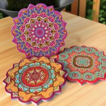 Sottobicchiere decorativo in ceramica in rilievo Tappetino da tavolo per pasti in ceramica Modello Mandala Tappetini antiscivolo impermeabili Sottobicchieri da cucina da tavolo