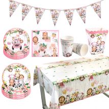 Pink Jungle Animal Disposable Tableware Paper Plate Cup Napkin Forest Safari Theme Birthday Party Decoration Kids Baby Shower
