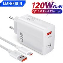 Total 120W USB Charger Quick Charge Phone Charger Type C Cable For iPhone Samsung Xiaomi Fast Charging EU/US Plug Wall Charger