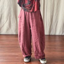 100 % Leinen Frauen Casual Hosen Neue Ankunft 2025 Frühling Vintage Stil Einfarbig Lose Weibliche Baumwolle Leinen Harem Hosen M733
