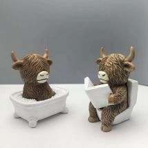 Niedliche schottische Highland-Kuh-Harzfiguren, lustige Bade- und Lesekuh-Statue, Schreibtisch-Dekoration für Zuhause, Badezimmer, Büro, Weihnachtsgeschenk