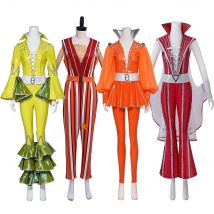 Musical Mamma Mia Cosplay Disco-Overall Here We Go Again Kostüm Damen Deluxe-Tanz-Outfit Bühnenauftritt Hippie-Kleid