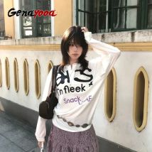 Genayooa Harajuku Print T-shirt Frauen Langarm Lose Casual Tops Y2k Vintage Grunge Tops Japanische 2000er Jahre Streetwear T-shirts