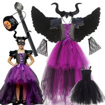 2025, Halloween-Kostüme für Kinder, Netzstoff, lila-schwarzes Kleid, Mädchen, Hexe, Cosplay, Kleidung, Karneval, Party, Kleider, Urlaubsgeschenke
