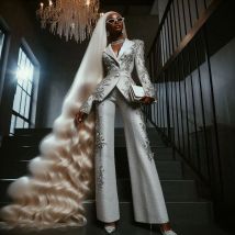 Shiny Silver Crystals Women Suit Set 2 Piece Blazer+Trousers Belt Formal Office Lady Wedding Tuxedos Customized Prom Coat Jacket
