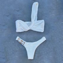 RUOTONSEPT Faltig Geknittert Eine Schulter Gepolsterter Bikini Weiblichen Badeanzug Frauen Bademode Zwei-stück Bikini set Badende Badeanzug