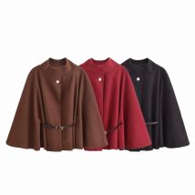 MUJER Belt Poncho Capes Women Black Cloaks Winter Coats Woman 2025 Bat Sleeve Cape Coats for Women Fashion Women's Cape Jacket