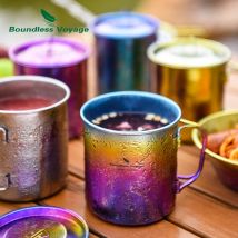 Grenzenlose Reise 450ml Outdoor-Camping Titan becher bunte Tee Kaffeetasse mit Deckel Reise getränk einlagige Tasse