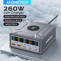 260W USB C GaN Charger QC3.0 PD3.1 140W PPS Fast Charging Station for IPhone 16 15 MacBook Pro Samsung Laptop Wireless Charger