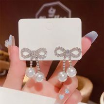 Mode Zirkon Perle Bowknot Bogen Ohrringe für Frauen Mädchen koreanischen Schmuck