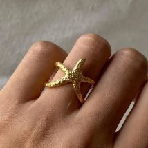 Strand Stil Edelstahl Stern Offenen Ring Metall Wasserdicht Mode Gold Farbe Schmuck Geschenk anillo acero inoxidable mujer