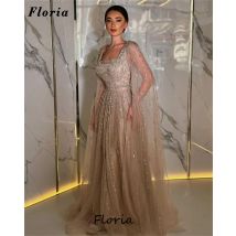 Nahen Osten Cape Ärmeln Abendkleider Anpassen Dubai Perlen Pailletten Frauen Hochzeit Party Kleid Vestidos De Cóctel Prom Kleider