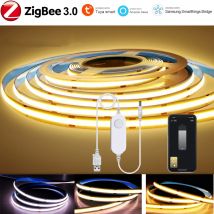 5V USB Tuya Zigbee 3.0 COB LED Strip Light 1m-5m Bianco caldo Flessibile Luci dimmerabili 320leds/m Decorazione della casa per Alexa Google