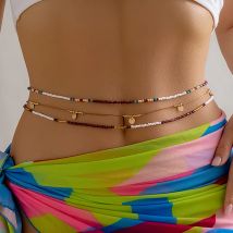 Salircon Böhmische farbige Rocailles Perlen Taille Kette Vintage mehrschichtige Bauchkette Charmanter sexy Sommer Körperschmuck