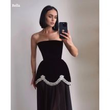 Bella Customized Black Glitter Strapless Backless robes de soirée SleevelessA-line Party Dresses Floor-Length Prom Dress 2025