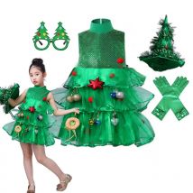 2 4 6 8 10 Jahre ausgefallenes Weihnachtsbaumkleid für kleine Mädchen, Weihnachtsfeier, Neujahrskleid, Kinder, Weihnachtsmann, schönes Pinetree-Ballkleid