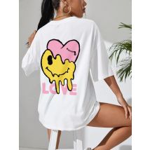 Lustige Liebe lächelndes Gesicht T-Shirt Frauen O-Ausschnitt Basic Street Fashion kurz ärmel ige lässige lose Sport kleidung weiche Baumwolle T-Shirt