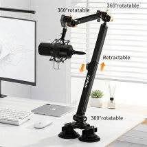 Supporto da scrivania con braccio per microfono, profilo del braccio del supporto per microfono 360 ° Braccio microfonico girevole e regolabile con colonna rialzata staccabile per lo streaming