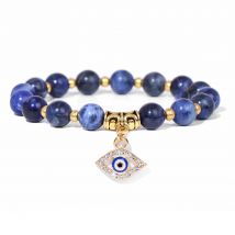 Blue Sodalite Stone Bead Bracelet Fashion Turkish Evil Eye Charm Bangle Wristband Lucky Healing Mediation Friendship Jewelry