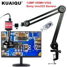 13MP HDMI USB 60FPS Microscopio video monoculare imposta HDMI VGA fotocamera digitale 130X/150X/215X obiettivo con attacco C per riparazione saldatura del telefono