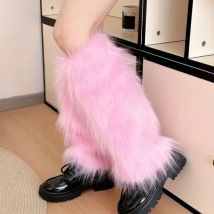 Colorful Furry Boot Covers for Women Girl Winter Harajuku Punk Plush Leg Warmers