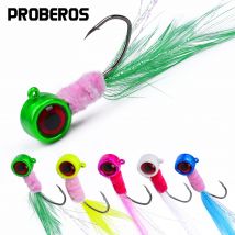 5 Stück Feder-Jig-Kopfhaken – perfekt zum Salzwasser- und Süßwasserangeln – Haken mit 3D-Augen – Angelzubehör