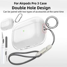 Per Airpods Pro 3 Custodia Accessori Custodia protettiva antiurto trasparente in TPU morbido con kit di pulizia Portachiavi per Airpods Pro 3